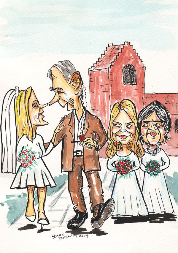 ./Helle og Villys bryllup. brudepiger er Margrethe Vestager og Johanne Schmidth-Nielsen.